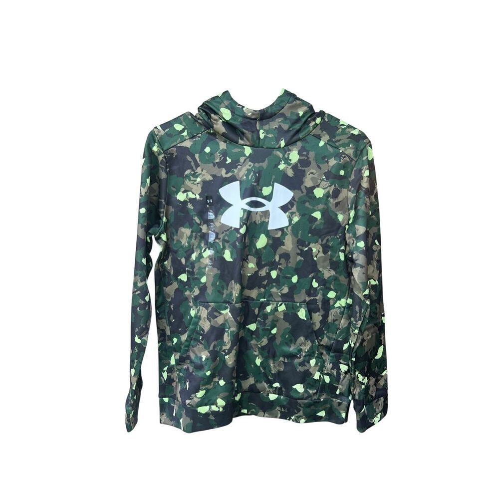 Under Armour Fleece Big Logo Printed Green Camo Size Youth large soccer baseball